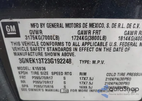 2003 Chevrolet Avalanche 1500 from USA, damaged, VIN 3GNEK13T23G192248